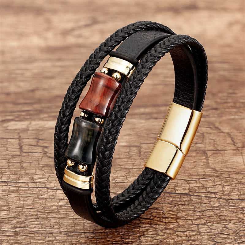 Yellow Tiger Eye Multi-layer Leather Bracelet for Courage & Integrity