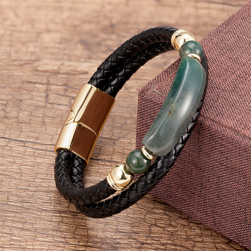 Gold Tiger Eye Leather Bracelet with Magnetic Buckle for Luck & Protection