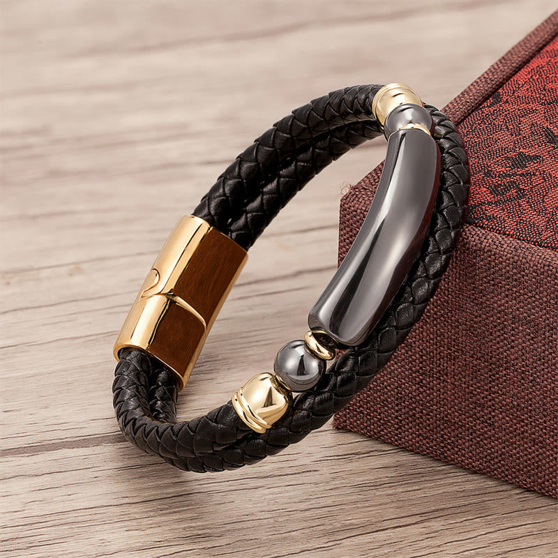 Gold Tiger Eye Leather Bracelet with Magnetic Buckle for Luck & Protection
