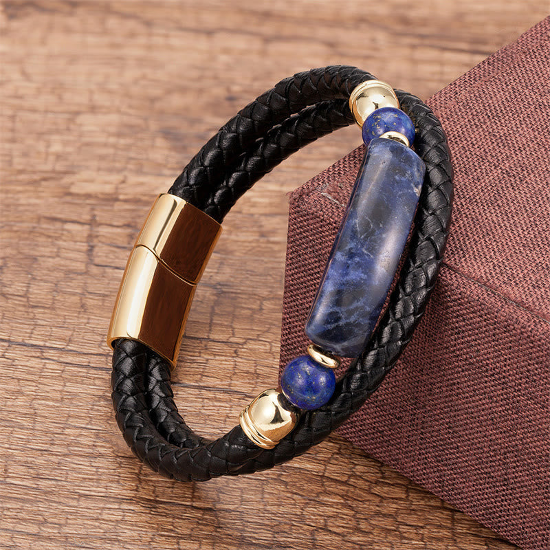 Gold Tiger Eye Leather Bracelet with Magnetic Buckle for Luck & Protection