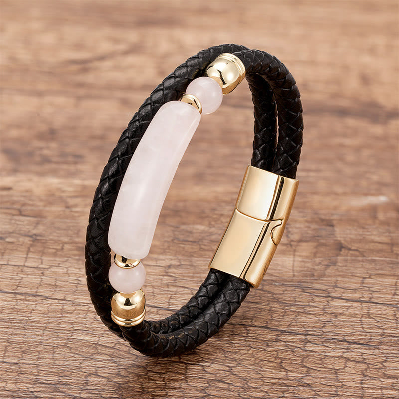 Gold Tiger Eye Leather Bracelet with Magnetic Buckle for Luck & Protection