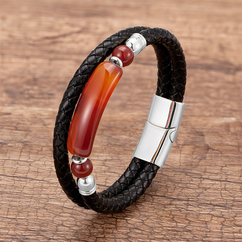 Gold Tiger Eye Leather Bracelet with Magnetic Buckle for Luck & Protection