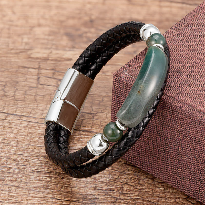 Gold Tiger Eye Leather Bracelet with Magnetic Buckle for Luck & Protection