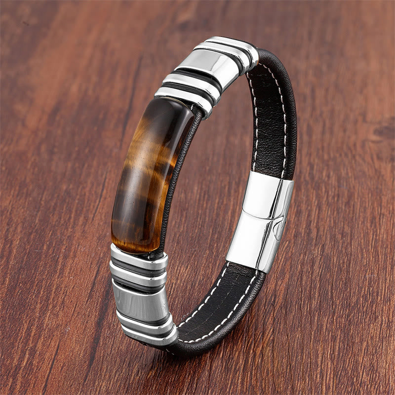 Gold Tiger Eye Stone Leather Buckle Bracelet 18-20cm for Clarity