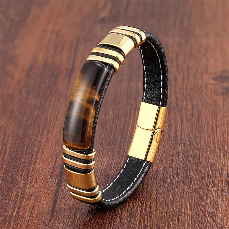 Gold Tiger Eye Stone Leather Buckle Bracelet 18-20cm for Clarity