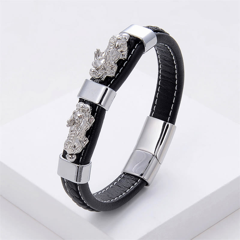 Gold PiXiu Leather Bracelet 18-20cm Magnetic Buckle for Wealth