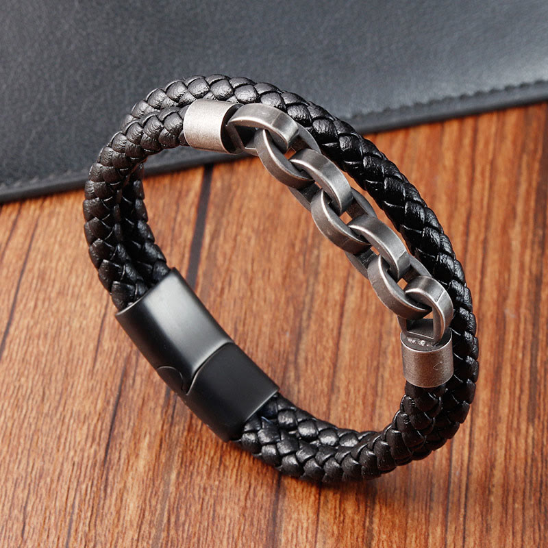 Balance Titanium Steel Leather Bracelet