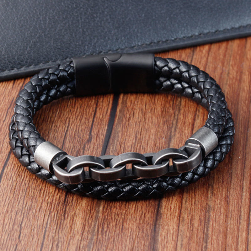 Balance Titanium Steel Leather Bracelet