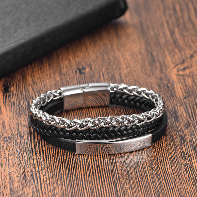 18-20cm Spiritual Titanium Steel Multi-layered Leather Bracelet