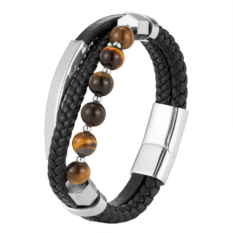 Tiger Eye Multi-Layered Leather Bracelet for Grounding & Power