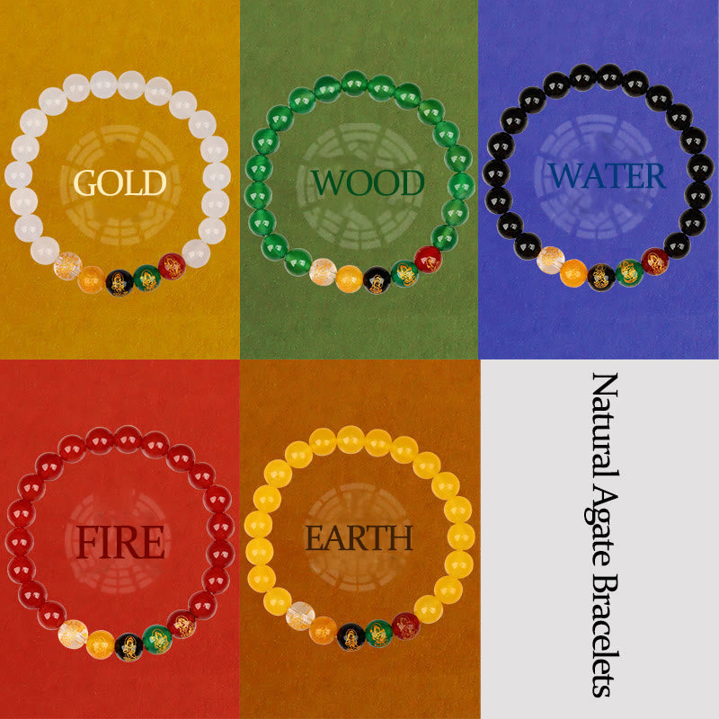 8mm Five Elements Agate Luck Bracelet for Spiritual Balance