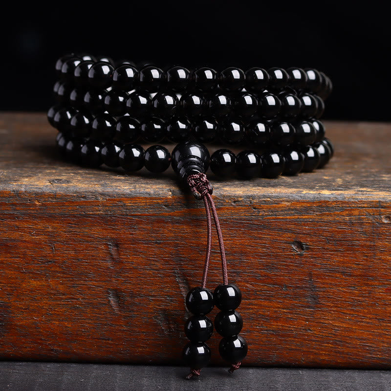 6mm Black Obsidian Tiger Eye 108 Bead Mala Bracelet