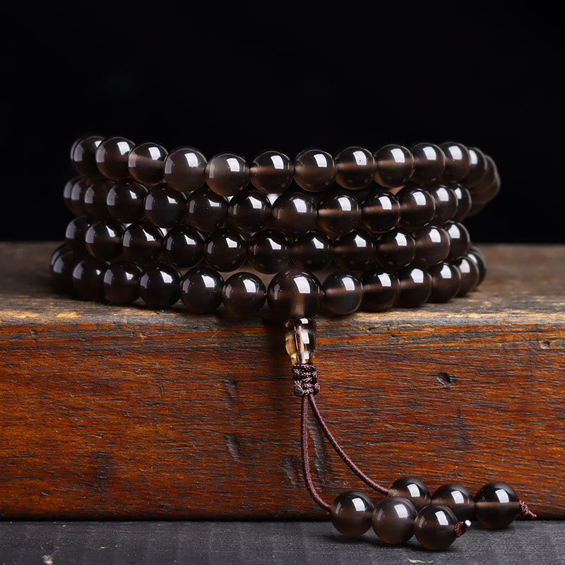 6mm Black Obsidian Tiger Eye 108 Bead Mala Bracelet