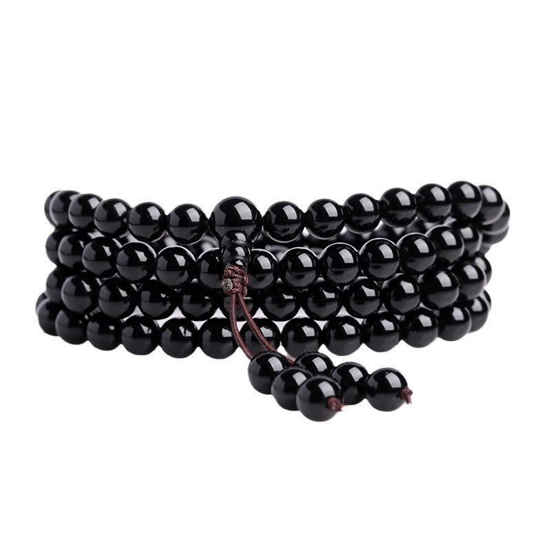 6mm Black Obsidian Tiger Eye 108 Bead Mala Bracelet