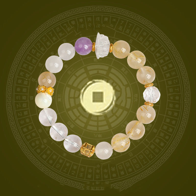 9.5mm Five Elements Green Phantom Agate Healing Bracelet