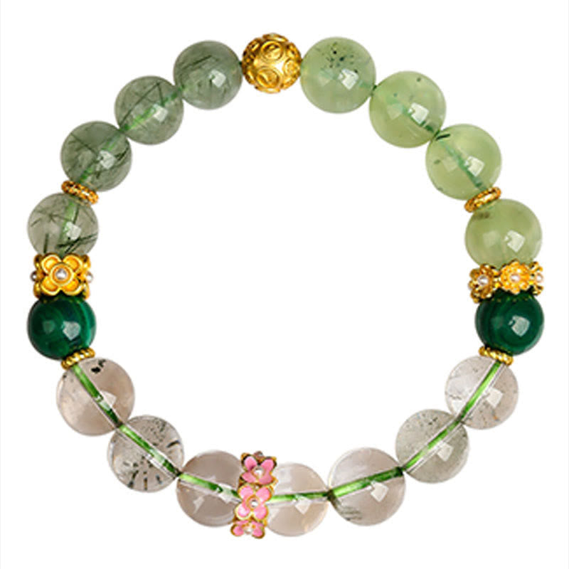 9.5mm Five Elements Green Phantom Agate Healing Bracelet