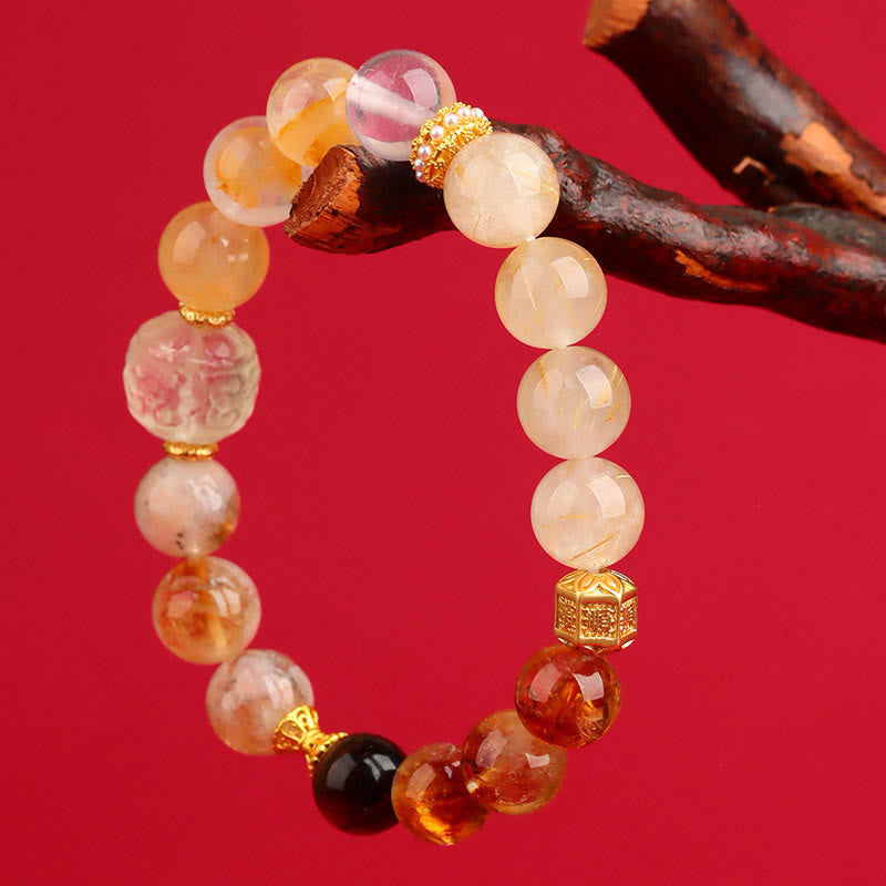 9.5mm Five Elements Green Phantom Agate Healing Bracelet