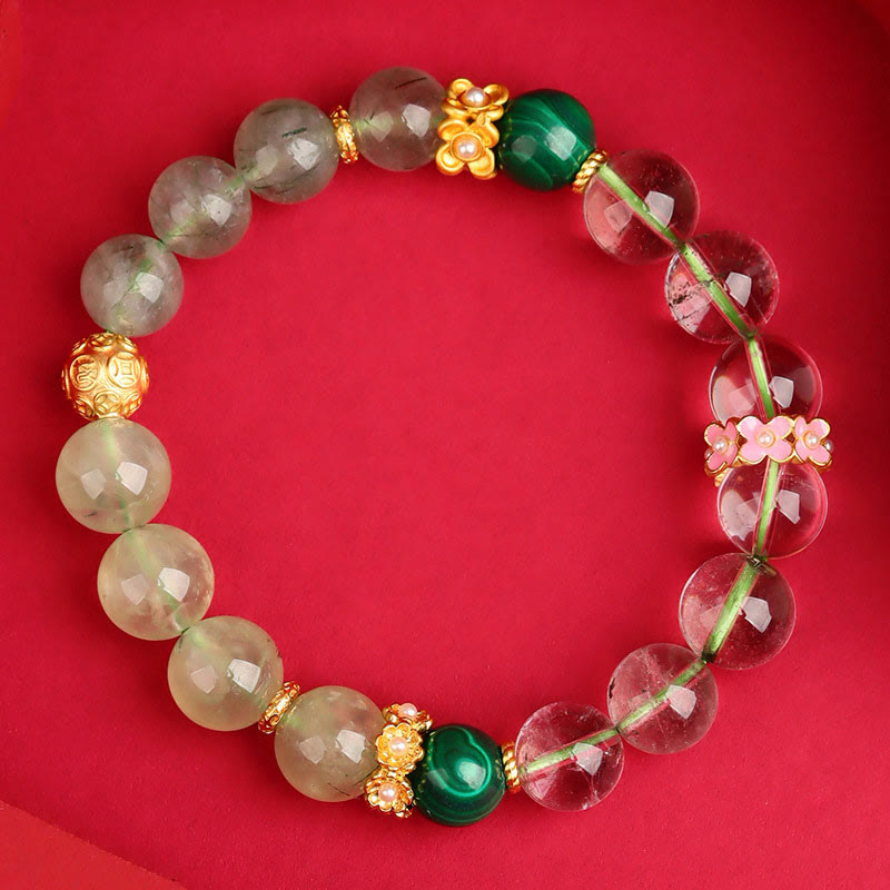 9.5mm Five Elements Green Phantom Agate Healing Bracelet