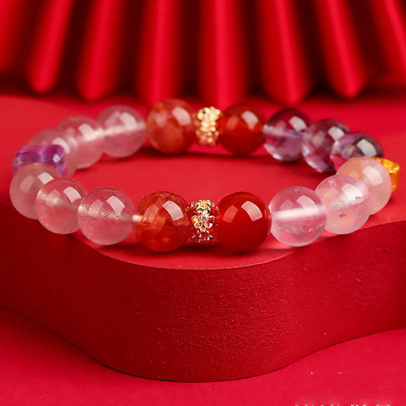 9.5mm Five Elements Green Phantom Agate Healing Bracelet