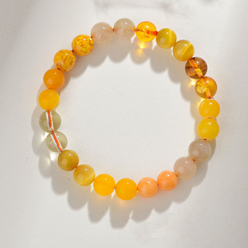 8mm Five Elements Yellow Agate Bracelet for Balance & Prosperity