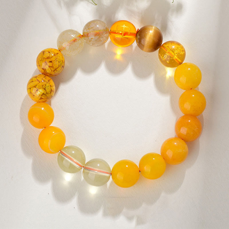 8mm Five Elements Yellow Agate Bracelet for Balance & Prosperity