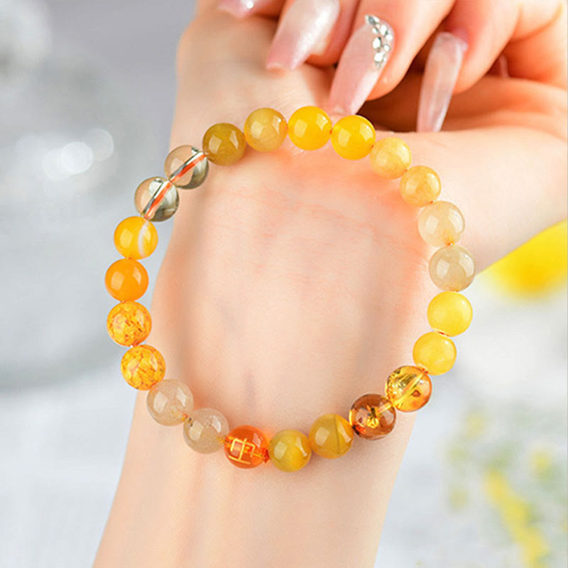 8mm Five Elements Yellow Agate Bracelet for Balance & Prosperity