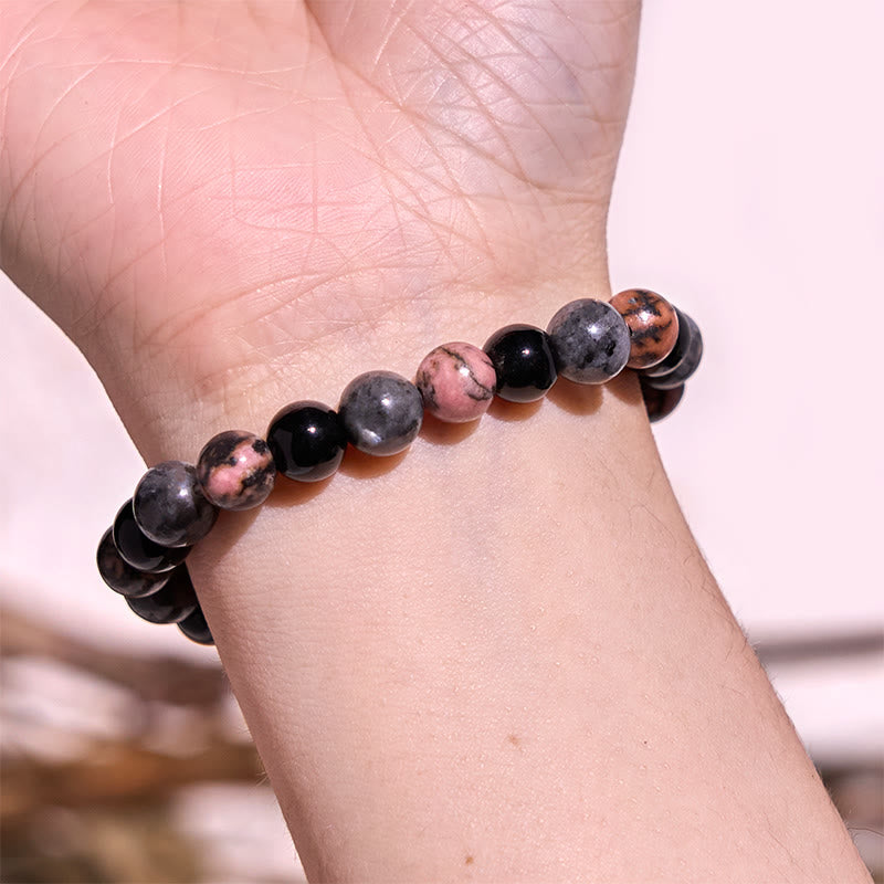8mm Tiger Eye Protection Bracelet with Black Glitter Stones