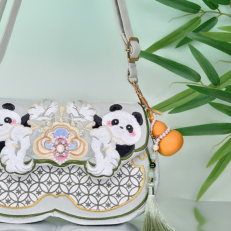 Aquamarine Panda Gourd Pendant Yoga Bag with Adjustable Strap
