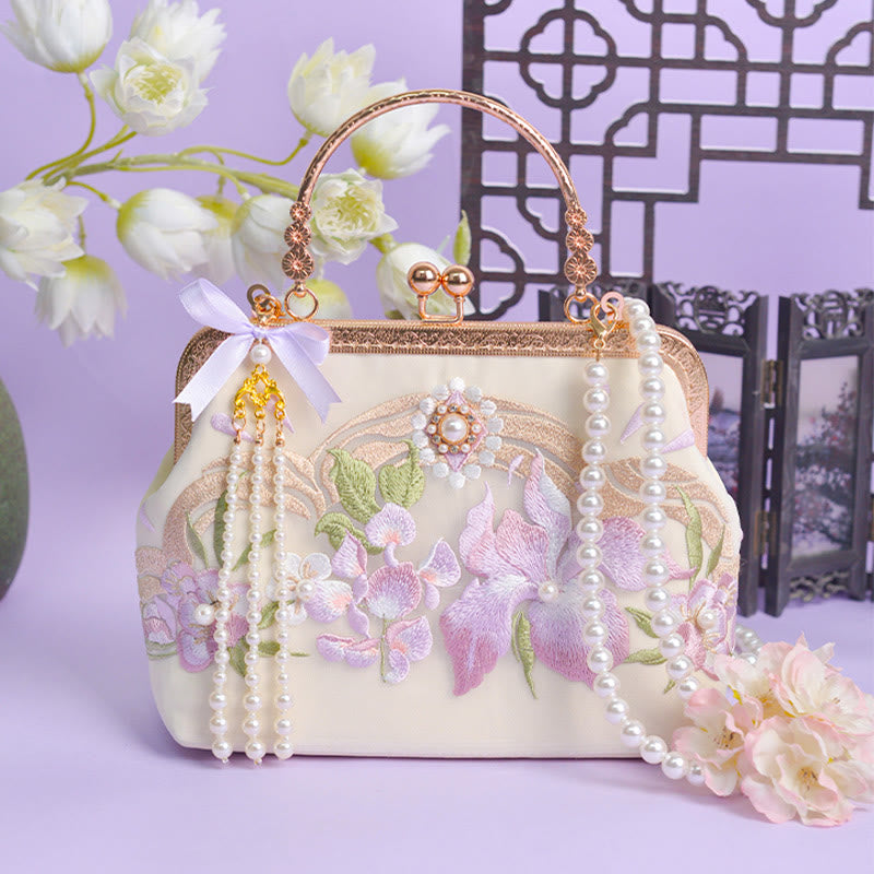 Light Purple Embroidered Flower Tassel Bag for Spiritual Energy