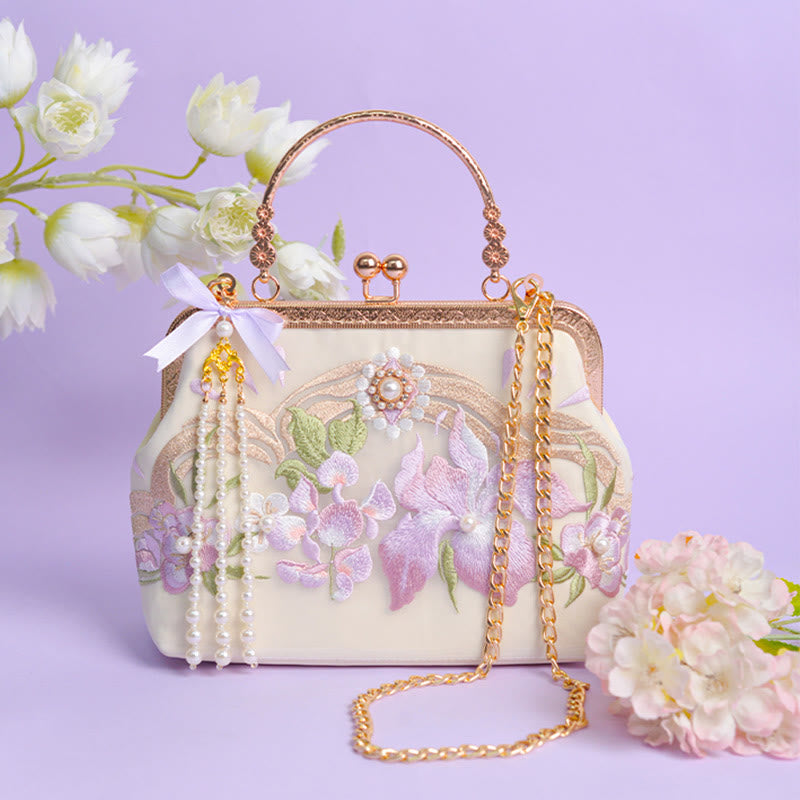 Light Purple Embroidered Flower Tassel Bag for Spiritual Energy