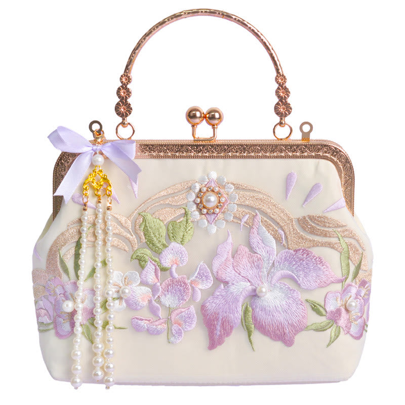 Light Purple Embroidered Flower Tassel Bag for Spiritual Energy