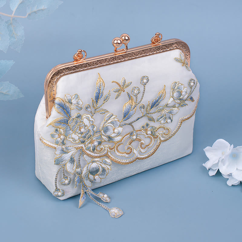 White Jasmine Embroidery Pearl Chain Bag | Spiritual Accessories