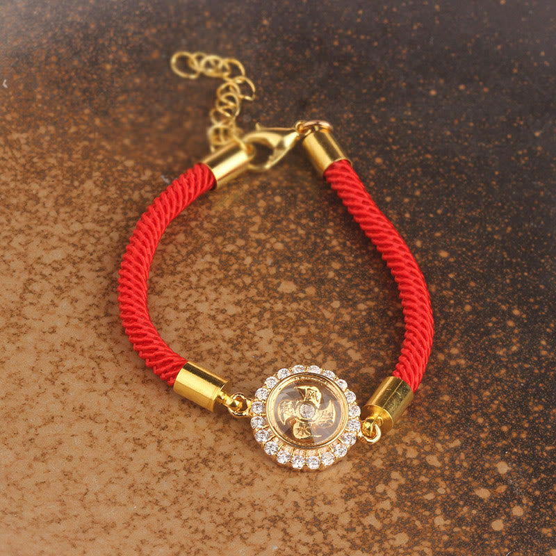 Rotatable Windmill Red String Copper Feng Shui Bracelet for Protection