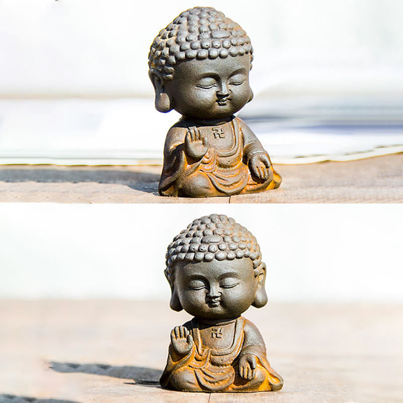 Meditating Buddha Statue 9cm Iron Powder Rust Cast Resin