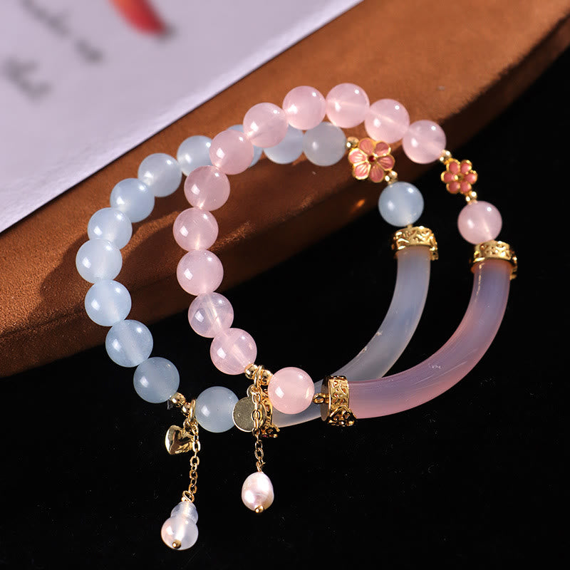 8mm Pink Crystal Pearl Cuff Bracelet for Emotional Balance