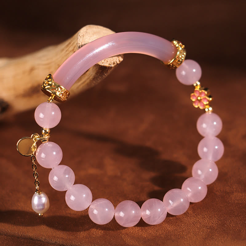 8mm Pink Crystal Pearl Cuff Bracelet for Emotional Balance