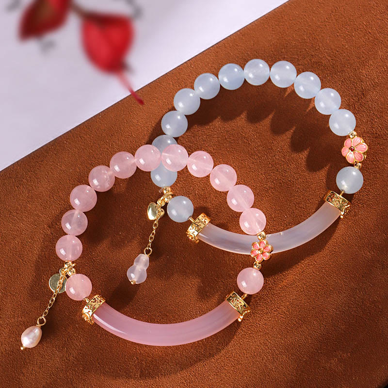 8mm Pink Crystal Pearl Cuff Bracelet for Emotional Balance