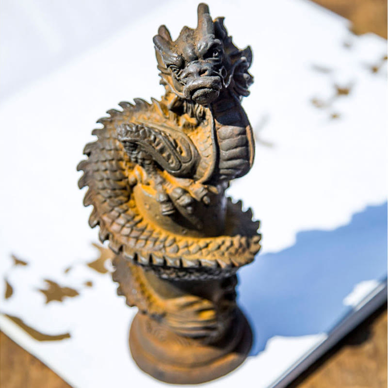 Handmade Iron Powder Resin Flying Dragon Statue 20cm