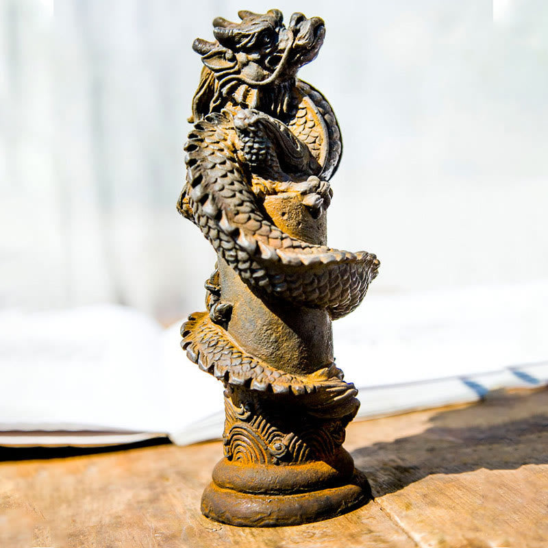 Handmade Iron Powder Resin Flying Dragon Statue 20cm