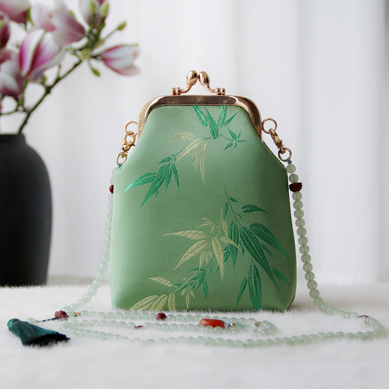 Retro Chinese Embroidery Pearl Chain Shoulder Bag 14x6x18cm