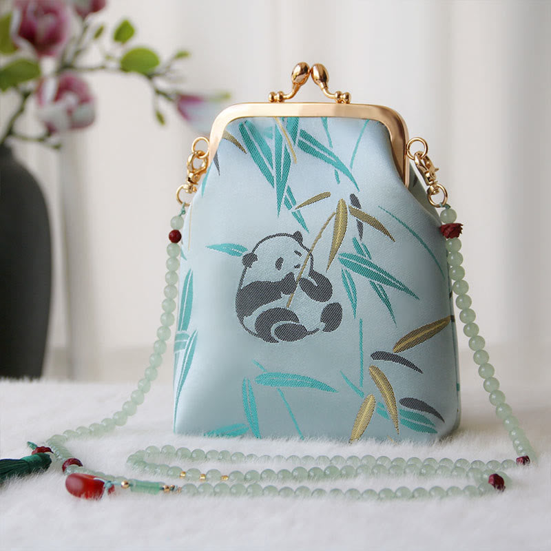 Retro Chinese Embroidery Pearl Chain Shoulder Bag 14x6x18cm
