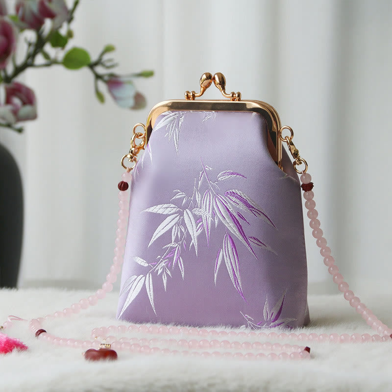 Retro Chinese Embroidery Pearl Chain Shoulder Bag 14x6x18cm