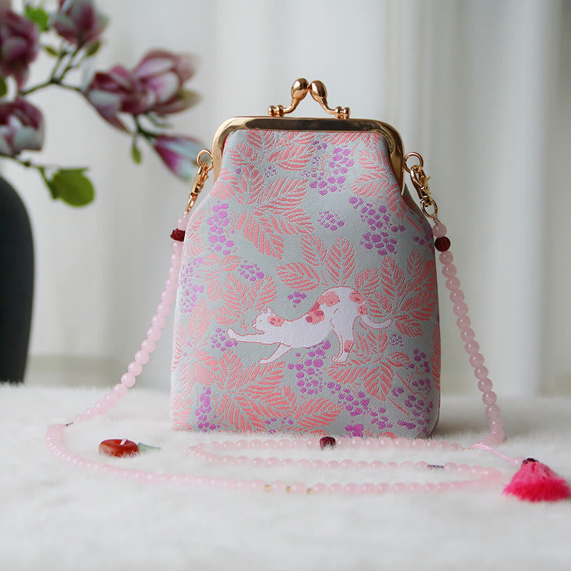 Retro Chinese Embroidery Pearl Chain Shoulder Bag 14x6x18cm