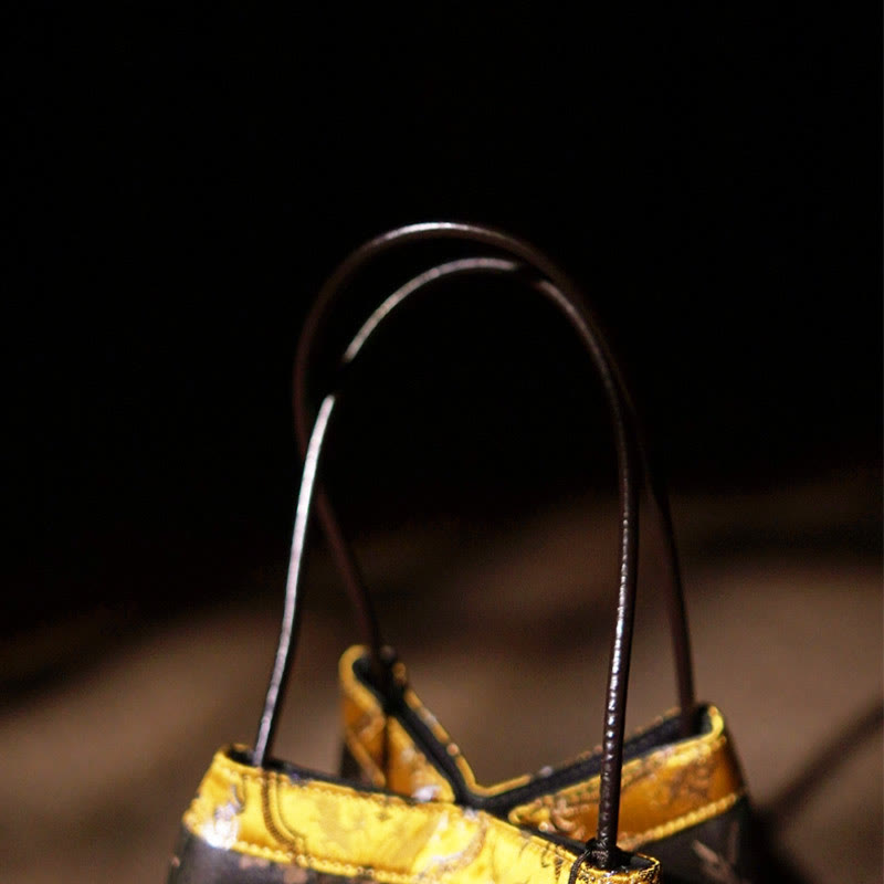 Embroidered Xiangyunsha Silk Shoulder Bag with Bamboo & Plum Flowers