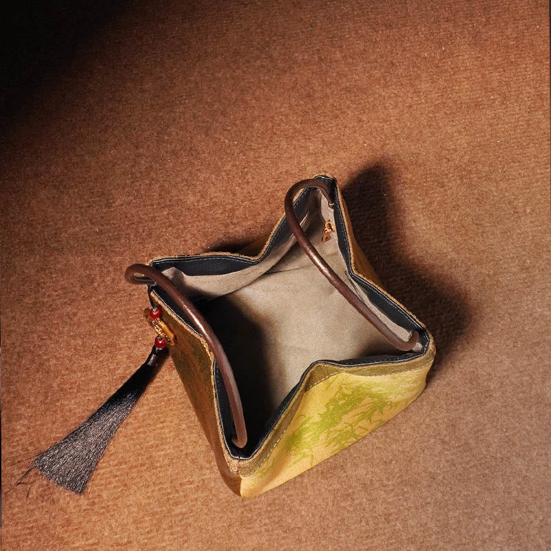 Embroidered Xiangyunsha Silk Shoulder Bag with Bamboo & Plum Flowers