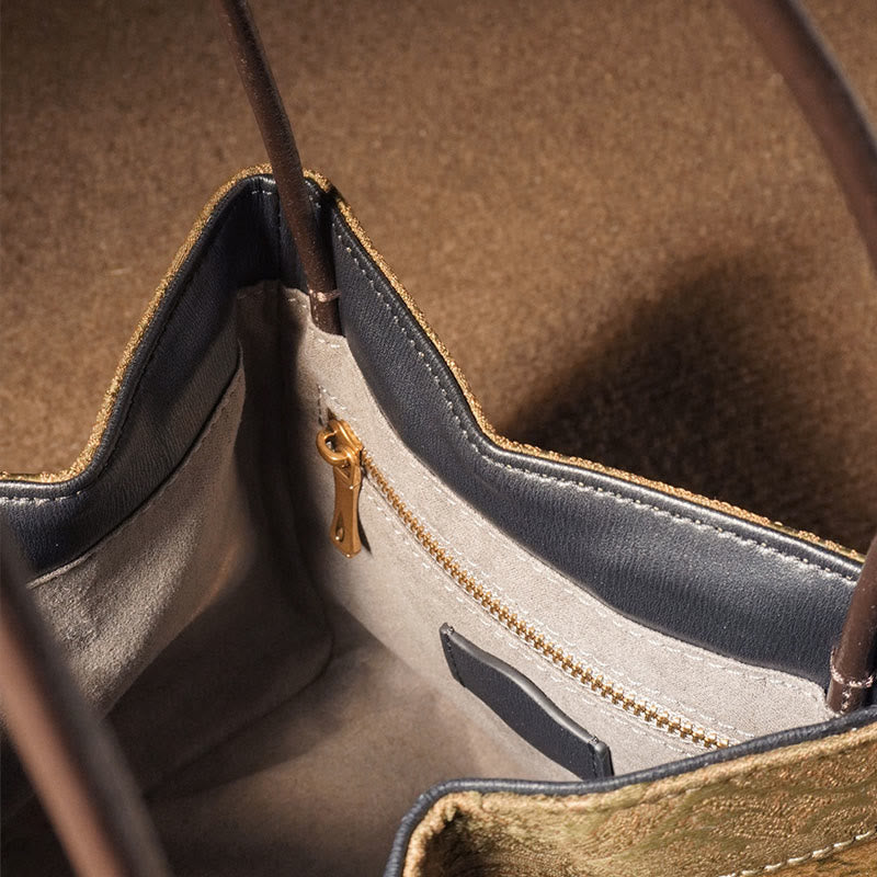 Embroidered Xiangyunsha Silk Shoulder Bag with Bamboo & Plum Flowers