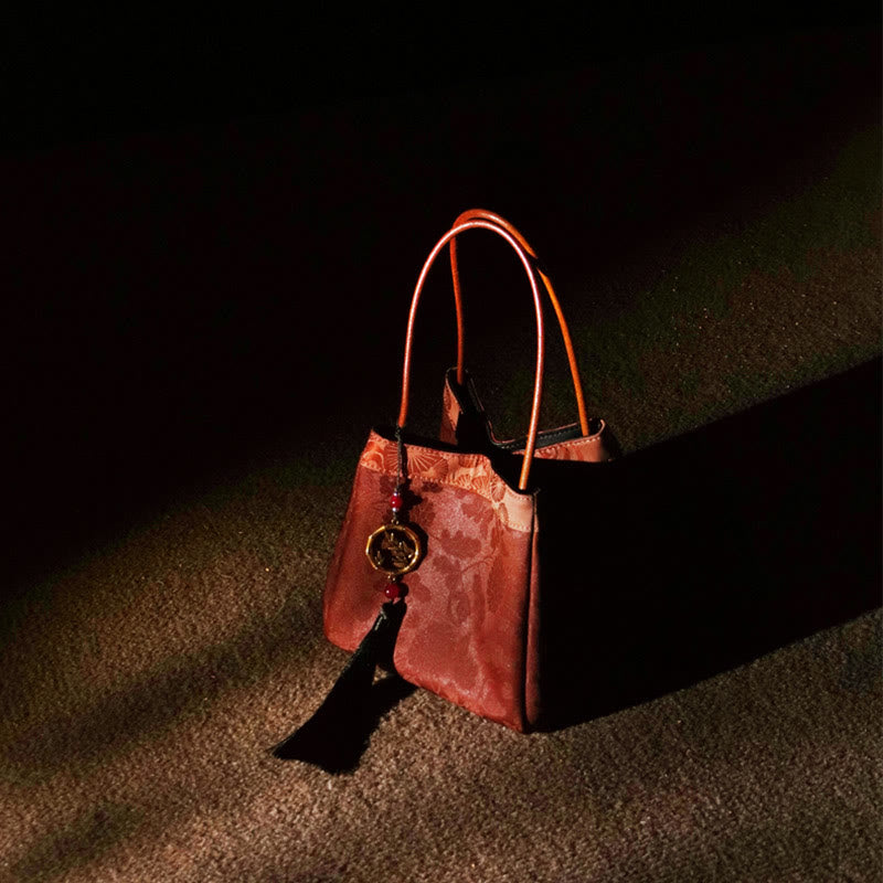 Embroidered Xiangyunsha Silk Shoulder Bag with Bamboo & Plum Flowers