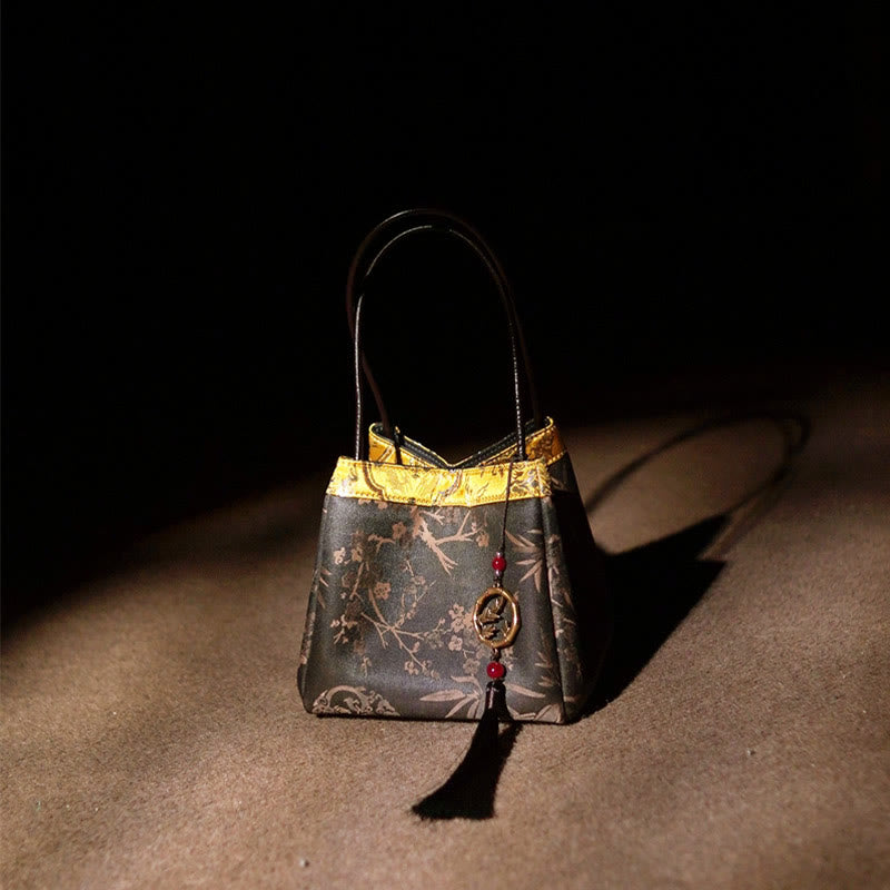 Embroidered Xiangyunsha Silk Shoulder Bag with Bamboo & Plum Flowers