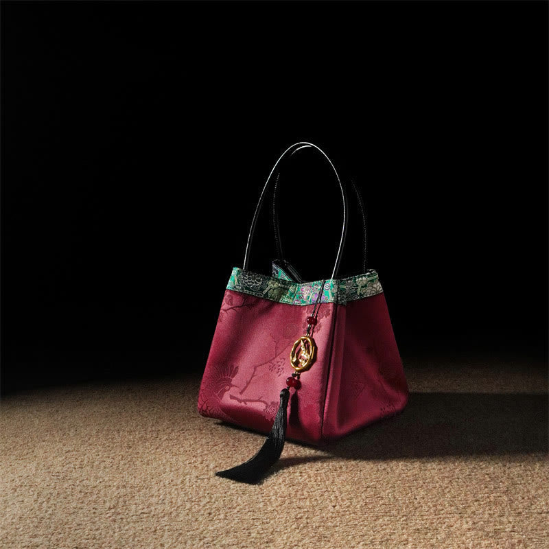 Embroidered Xiangyunsha Silk Shoulder Bag with Bamboo & Plum Flowers
