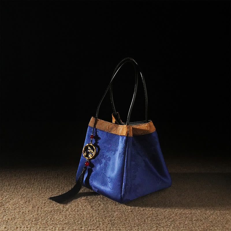 Embroidered Xiangyunsha Silk Shoulder Bag with Bamboo & Plum Flowers